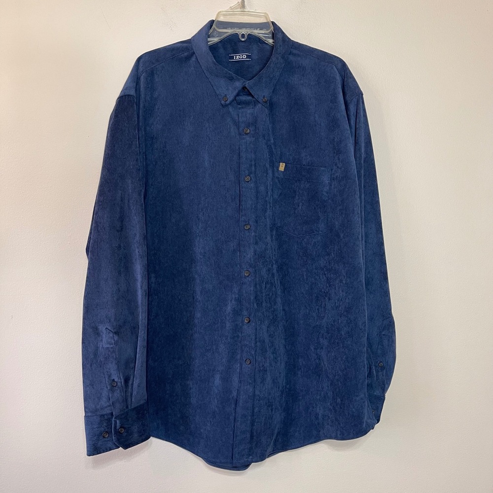 IZOD Mens XXL Navy Blue Corduroy Long Sleeve Button Down‎ Shirt Stretch Relaxed